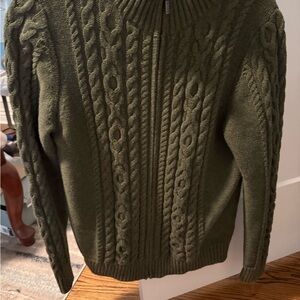 L.L. Bean Women’s Green Cable Knit Zip-Up Sweater